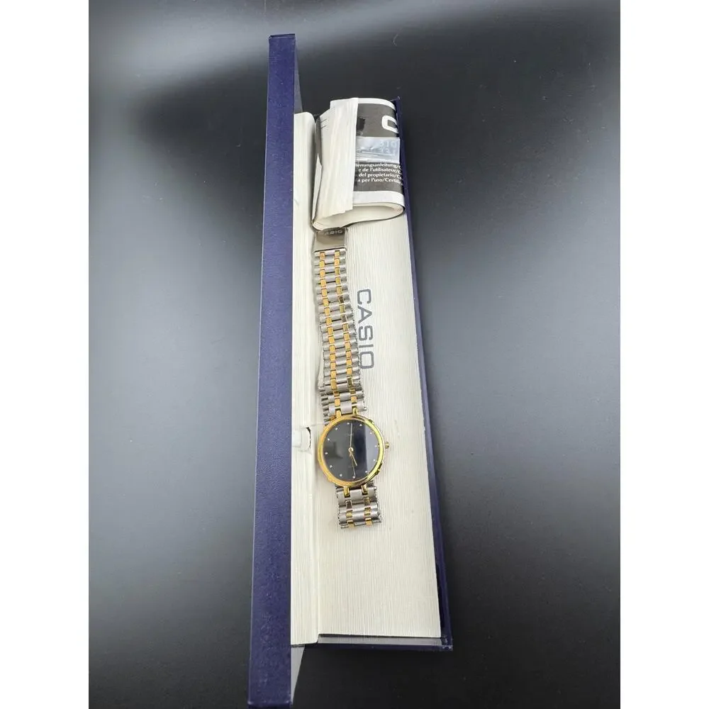 Casio Cloche Quartz Watch Two Tone Black Dial Mens NIB